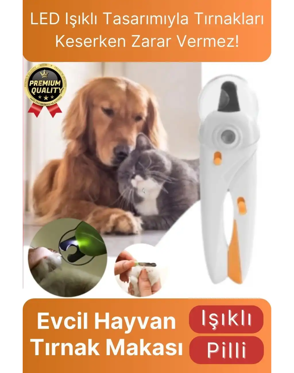 Çok Amaçlı Sıçrama Koruyucu Pilli Kedi Köpek Kuş Evcil Hayvan Ledli Işıklı Törpülü Tırnak Makası