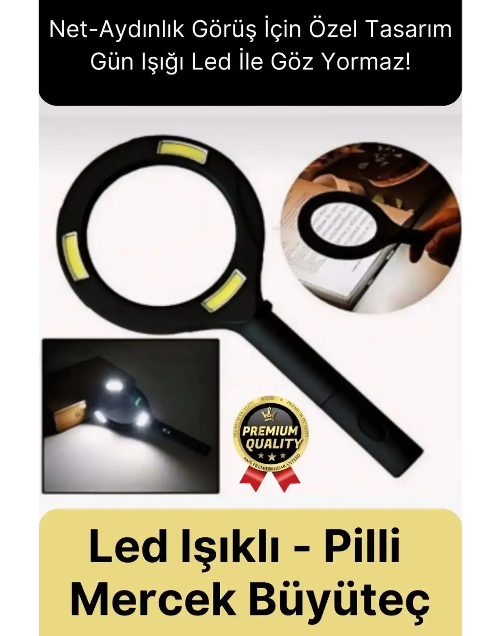 Özel Üretim Konforlu Plastik Pilli Gün Işığı Smd Led Işıklı El Büyüteç Okuma Yazma Mercek 24 cm