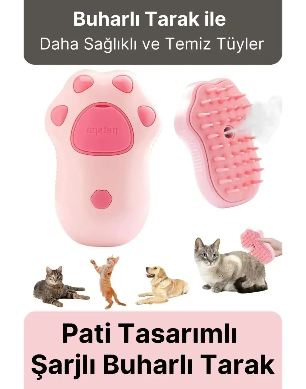 Yeni Seri Tüy Bakımı Pati Desenli Şarjlı Su Hazneli Doldurulan Kedi Köpek Evcil Hayvan Buharlı Tarak