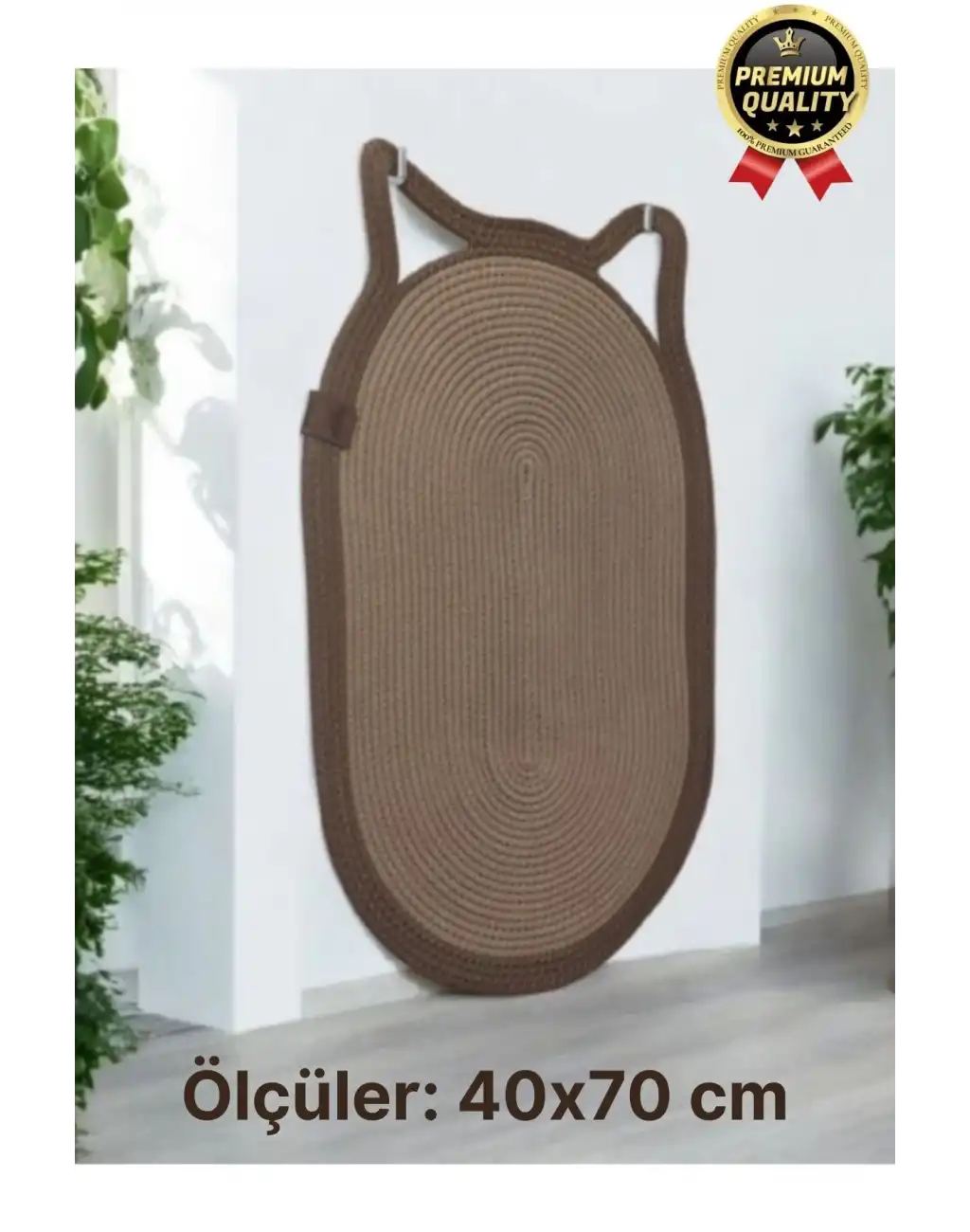 Dekoratif Dayanıklı Zemin Dostu %100 Doğal Jüt İp Kedi Şekilli Duvar Tipi Tırmalama Paspası 40x70cm