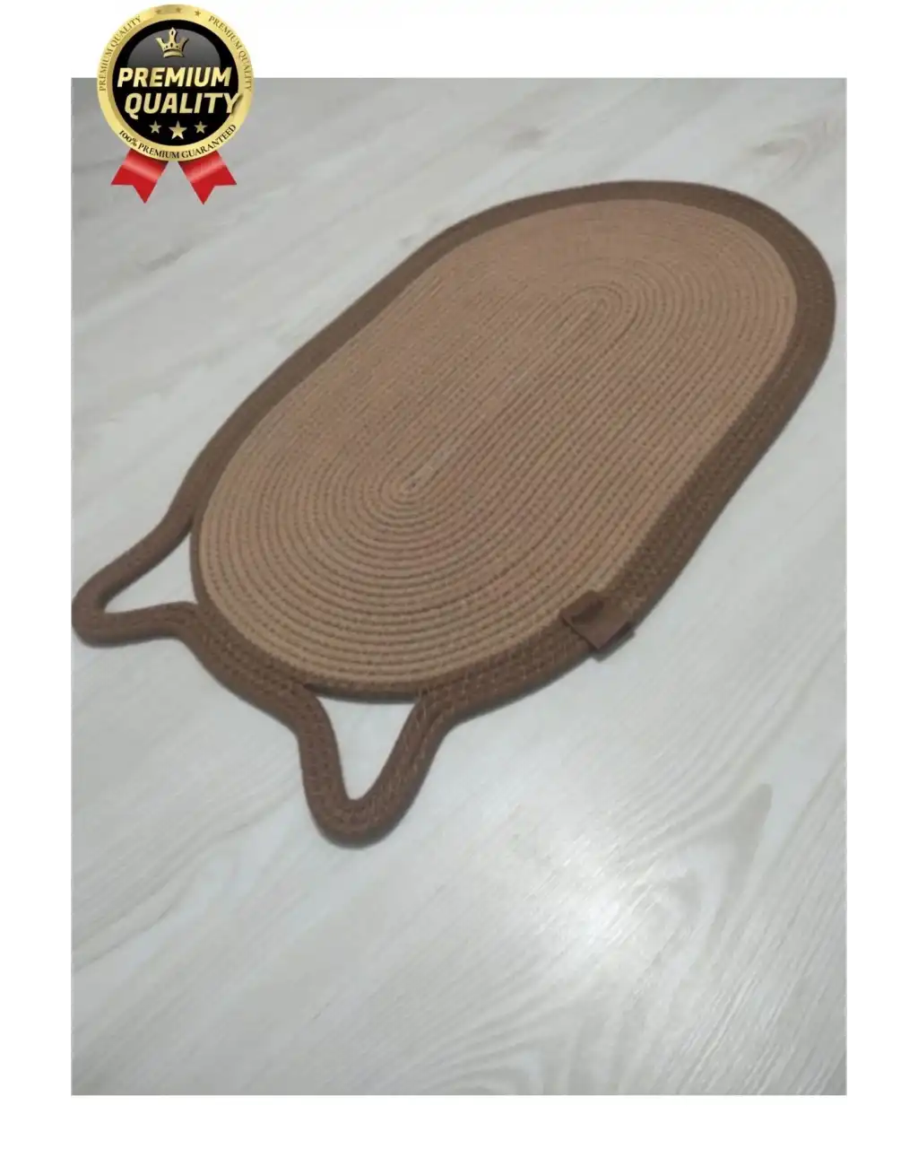 Dekoratif Dayanıklı Zemin Dostu %100 Doğal Jüt İp Kedi Şekilli Duvar Tipi Tırmalama Paspası 40x70cm