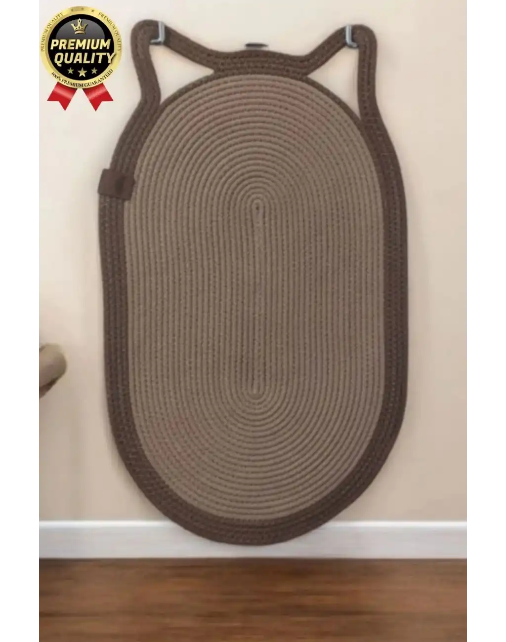 Dekoratif Dayanıklı Zemin Dostu %100 Doğal Jüt İp Kedi Şekilli Duvar Tipi Tırmalama Paspası 40x70cm