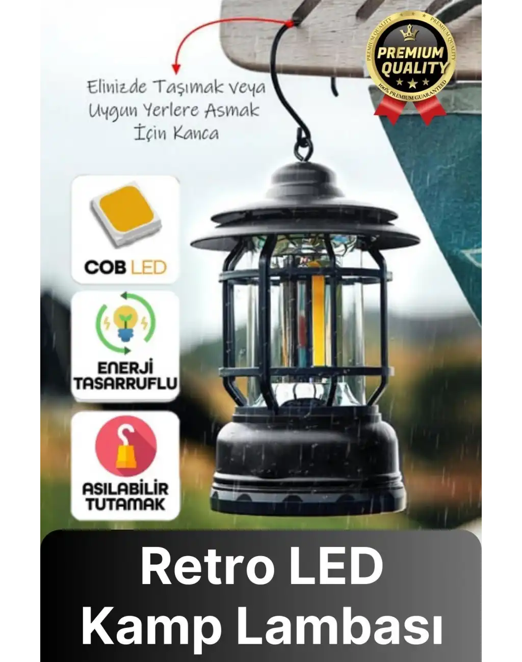 Çok Amaçlı Ayarlanabilir Şarjlı 2 Kademeli 500 Lümen Enerji Tasarruflu 3 COB Retro LED Kamp Lambası