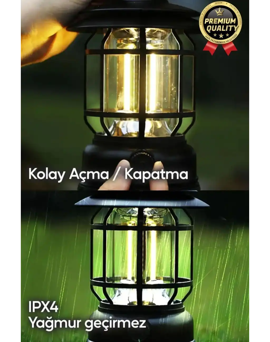 Çok Amaçlı Ayarlanabilir Şarjlı 2 Kademeli 500 Lümen Enerji Tasarruflu 3 COB Retro LED Kamp Lambası