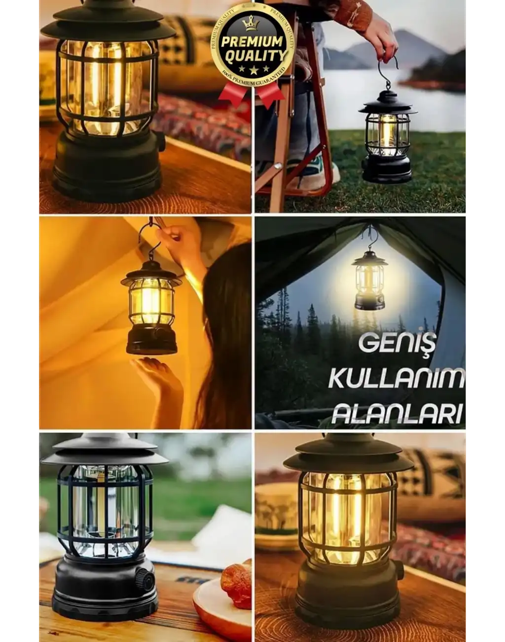 Çok Amaçlı Ayarlanabilir Şarjlı 2 Kademeli 500 Lümen Enerji Tasarruflu 3 COB Retro LED Kamp Lambası