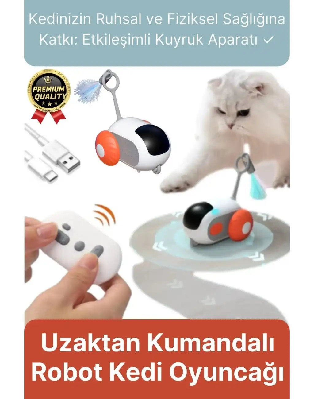 Yeni Nesil Şarjlı Renkli Kuyruk Aparatlı Eğlenceli Akıllı Uzaktan Kumandalı Robot Kedi Oyuncağı