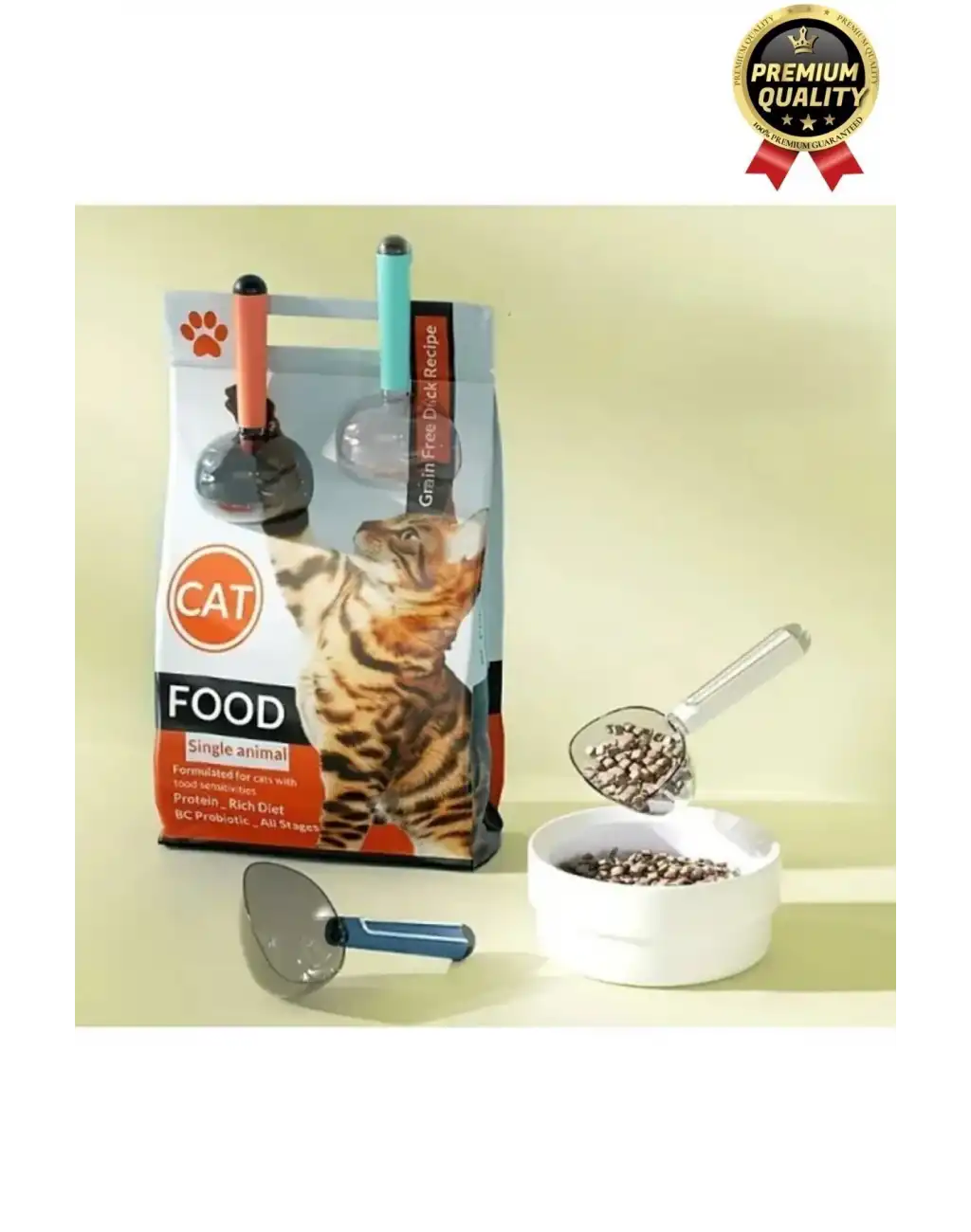 Çok Amaçlı Klipsli Ölçekli Şeffaf Başlıklı 180ml Kapasiteli Kedi Köpek Mama Ölçüm Kaşığı Küreği