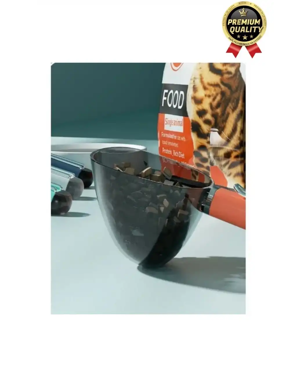 Çok Amaçlı Klipsli Ölçekli Şeffaf Başlıklı 180ml Kapasiteli Kedi Köpek Mama Ölçüm Kaşığı Küreği