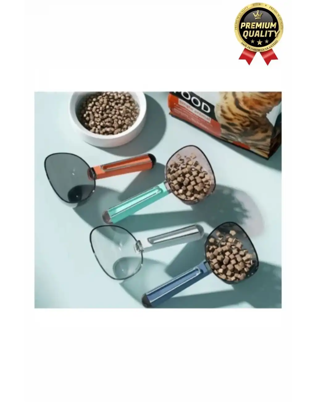 Çok Amaçlı Klipsli Ölçekli Şeffaf Başlıklı 180ml Kapasiteli Kedi Köpek Mama Ölçüm Kaşığı Küreği