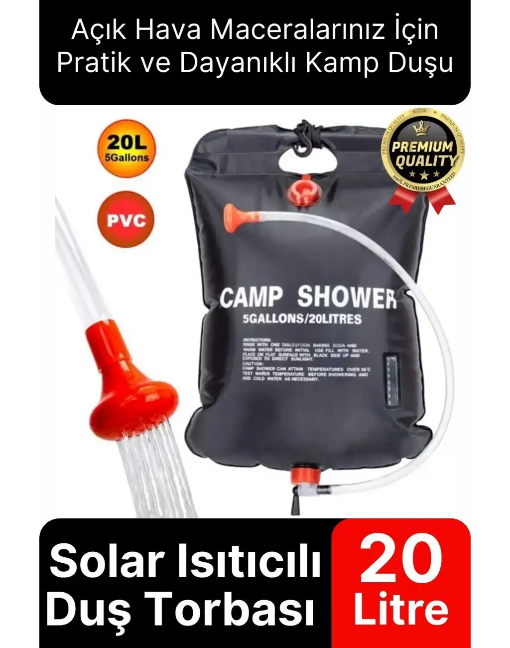 Çok Fonksiyonlu Dayanıklı Yüksek Kaliteli Pvc Malzeme Solar Isıtıcılı Kamp Duş Torbası 20 Litre