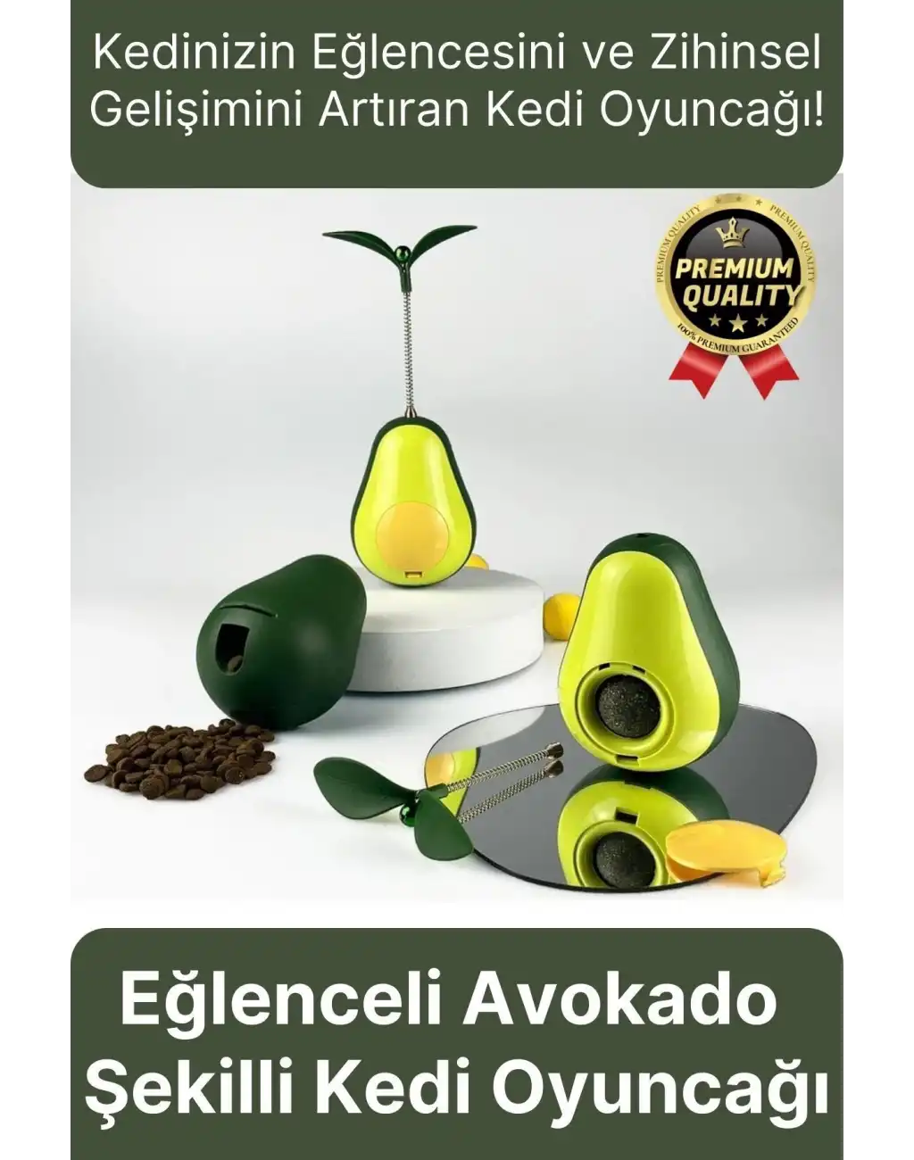 Yeni Nesil Eğlenceli Döner Mekanizmalı Avokado Şeklinde Kedi Naneli ve Mama Hazneli Kedi Oyuncağı