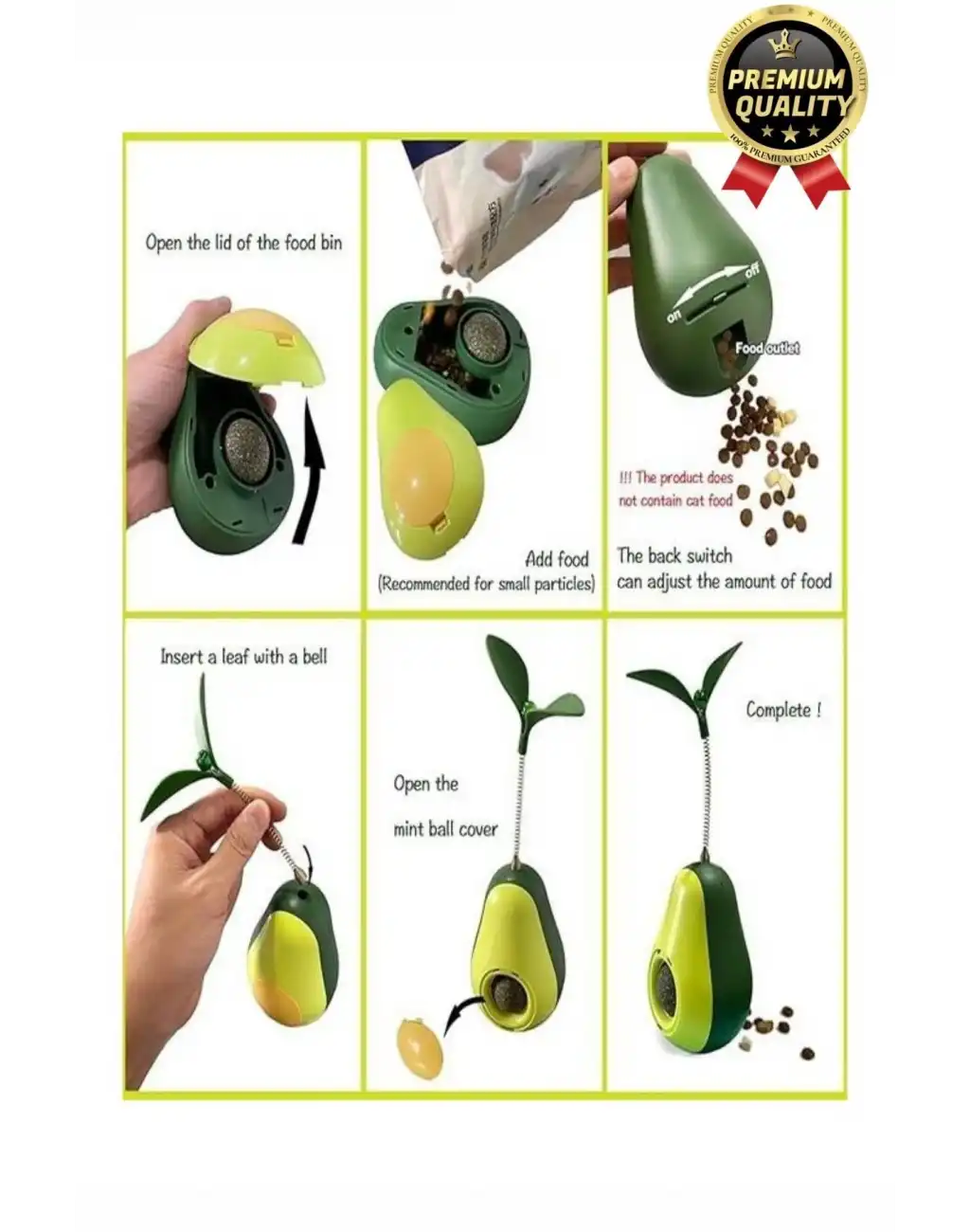 Yeni Nesil Eğlenceli Döner Mekanizmalı Avokado Şeklinde Kedi Naneli ve Mama Hazneli Kedi Oyuncağı