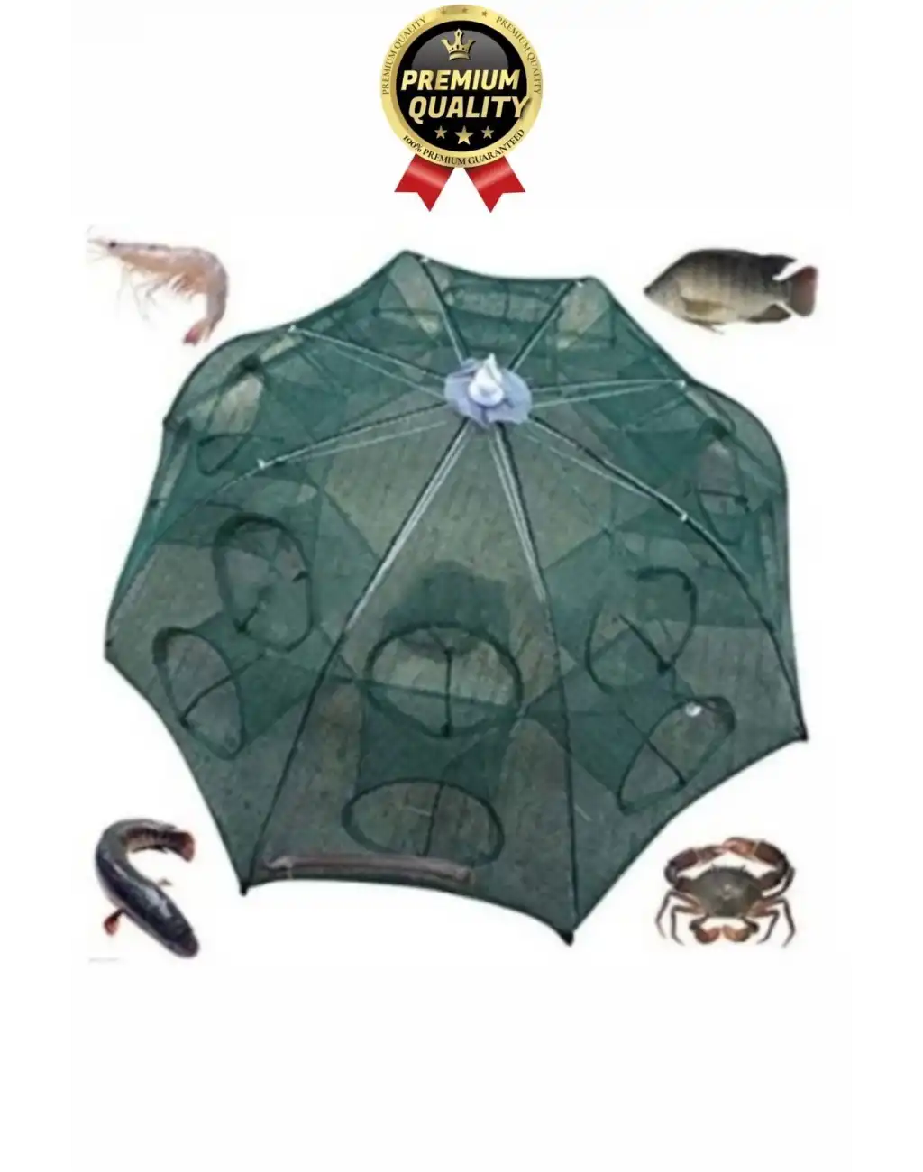 Özel Kolay Kurulum Fermuarlı Yem Bölmeli Büyük Gözlü Yengeç Balık Tuzağı Kapanı Ağı Filesi 16 Gözlü