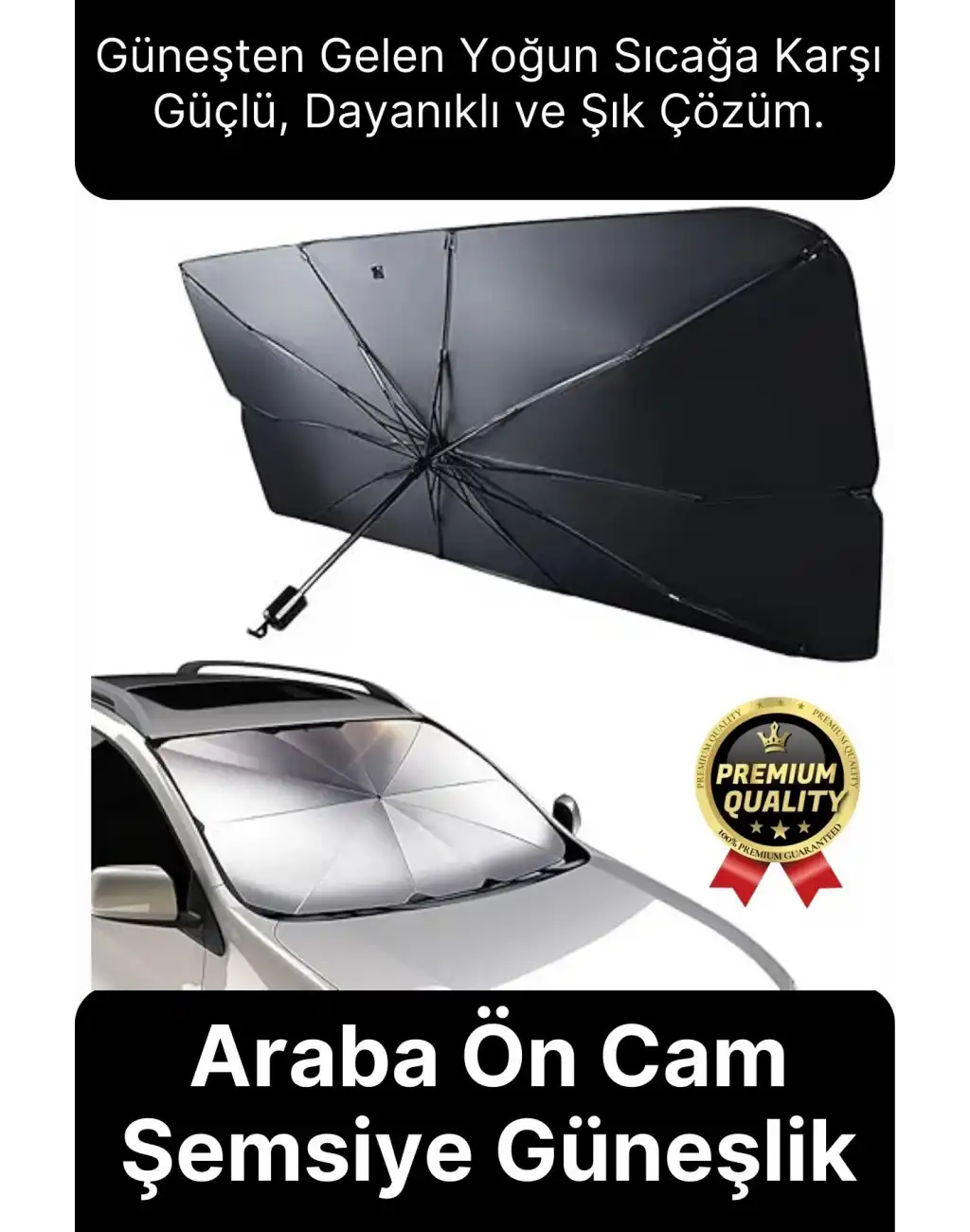Özel Üretim Dayanıklı Titanyum Gümüş Kaplama UV Geçirmez Tüm Araçlar Araba Ön Cam Şemsiye Güneşlik