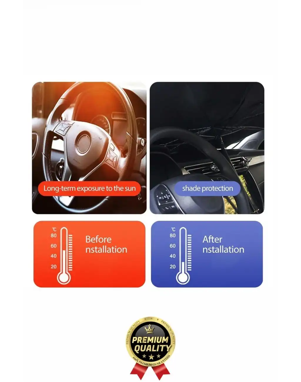 Özel Üretim Dayanıklı Titanyum Gümüş Kaplama UV Geçirmez Tüm Araçlar Araba Ön Cam Şemsiye Güneşlik