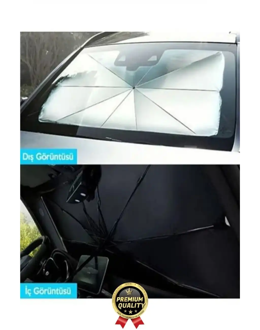 Özel Üretim Dayanıklı Titanyum Gümüş Kaplama UV Geçirmez Tüm Araçlar Araba Ön Cam Şemsiye Güneşlik