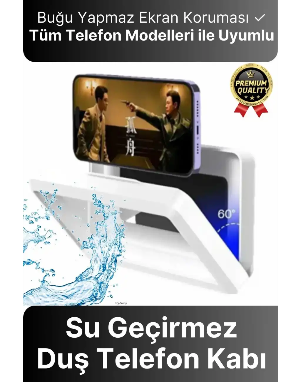 Çok Amaçlı Portatif Duvara Monte Sızdırmaz Buğu Yapmaz Su Geçirmez Hareketli Duş Telefon Kabı Tutucu