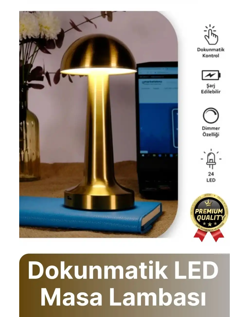 Özel Üretim Dokunmatik Şarjlı Dekoratif 3 Modlu 23 cm x 9 cm Modern Aç/Kapa Butonlu Led Masa Lambası