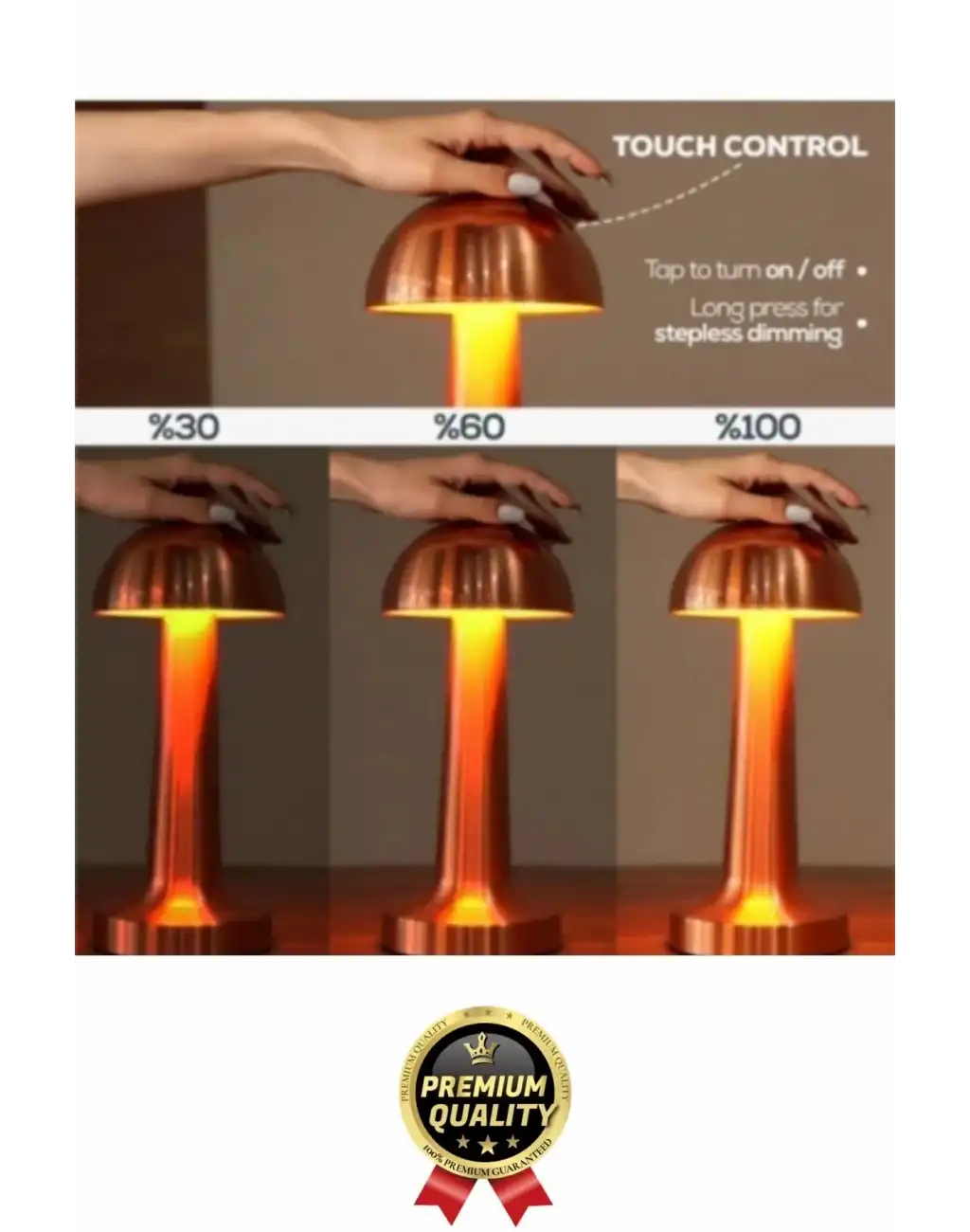 Özel Üretim Dokunmatik Şarjlı Dekoratif 3 Modlu 23 cm x 9 cm Modern Aç/Kapa Butonlu Led Masa Lambası