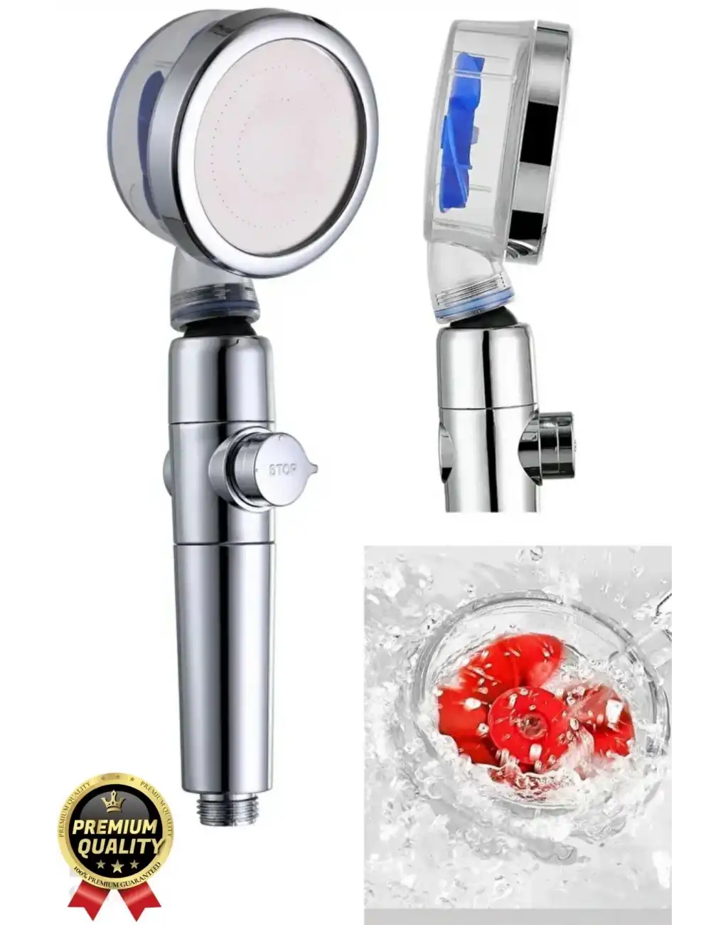 Özel Basınçlı Stop Düğmeli Pervaneli Su Tasarruflu Paslanmaz Turbo Duş Başlığı Hortum Mafsal Seti