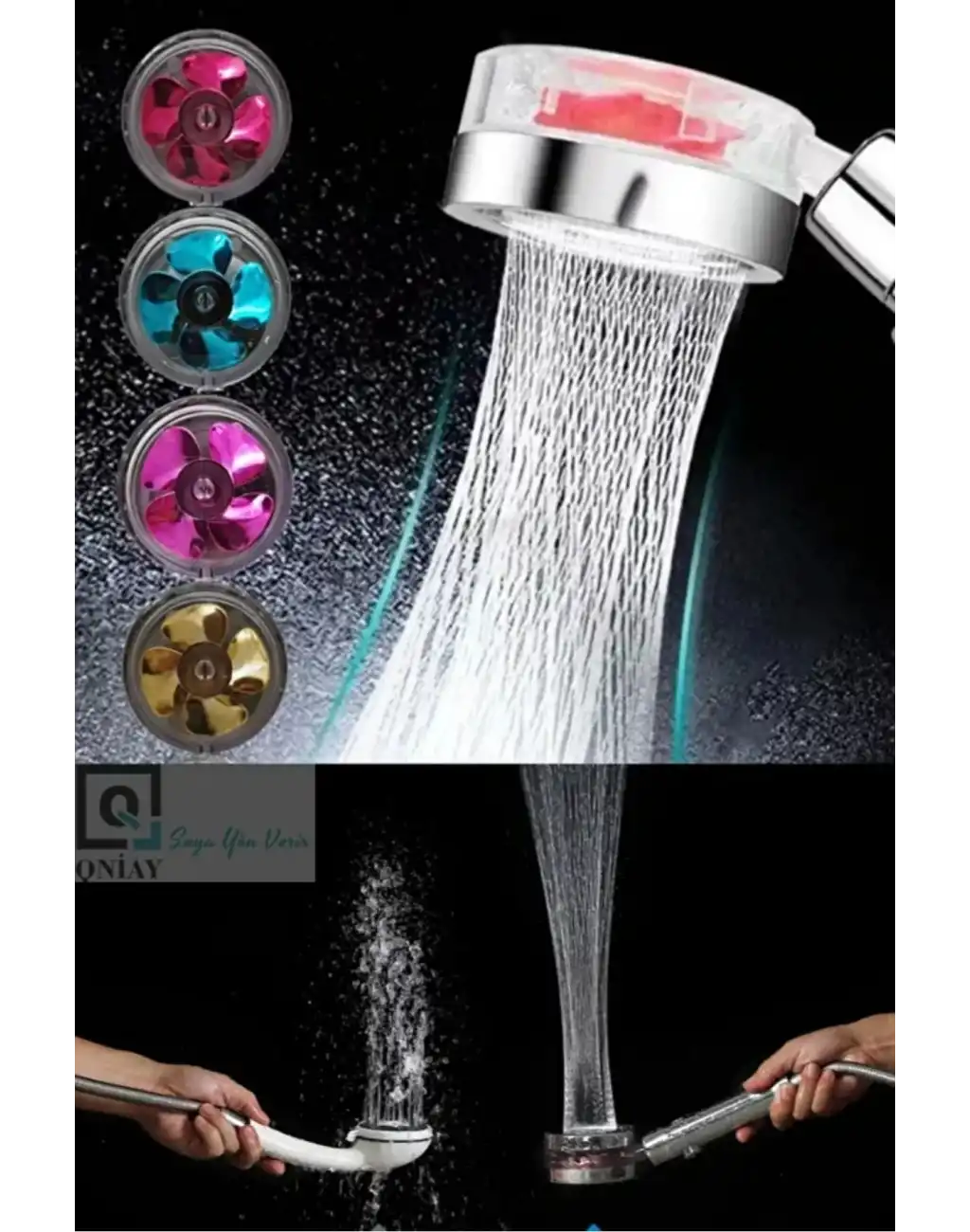 Özel Basınçlı Stop Düğmeli Pervaneli Su Tasarruflu Paslanmaz Turbo Duş Başlığı Hortum Mafsal Seti