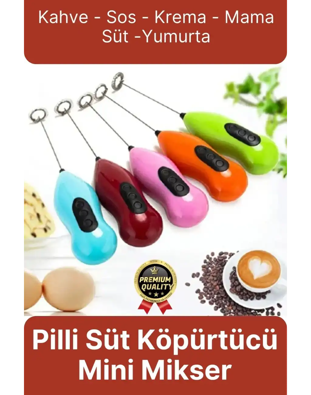Premium Çelik Uçlu Pilli Mini Kahve Sos Krema Mama Yumurta Çırpıcı Karıştırıcı Süt Köpürtücü Mikser