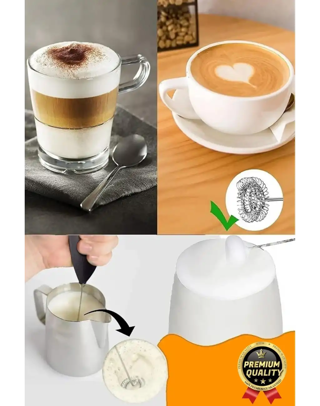 Premium Çelik Uçlu Pilli Mini Kahve Sos Krema Mama Yumurta Çırpıcı Karıştırıcı Süt Köpürtücü Mikser