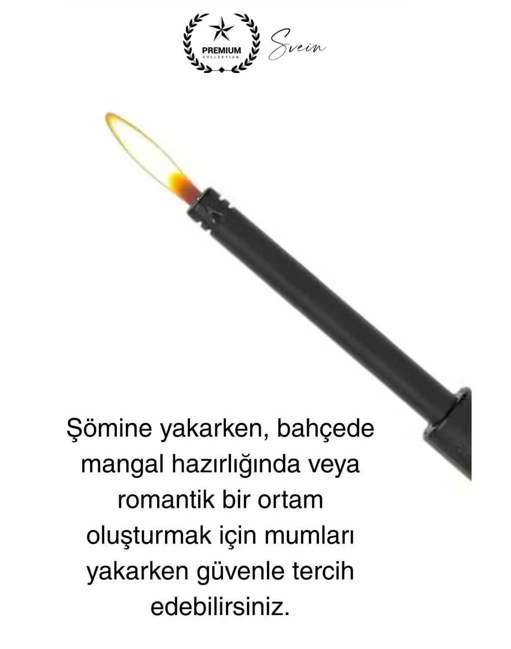 Premium 18 cm Siyah Basmalı Uzun Mutfak Çakmağı Gazlı Doldurulabilir Mum Mangal Kamp İçin Ateş