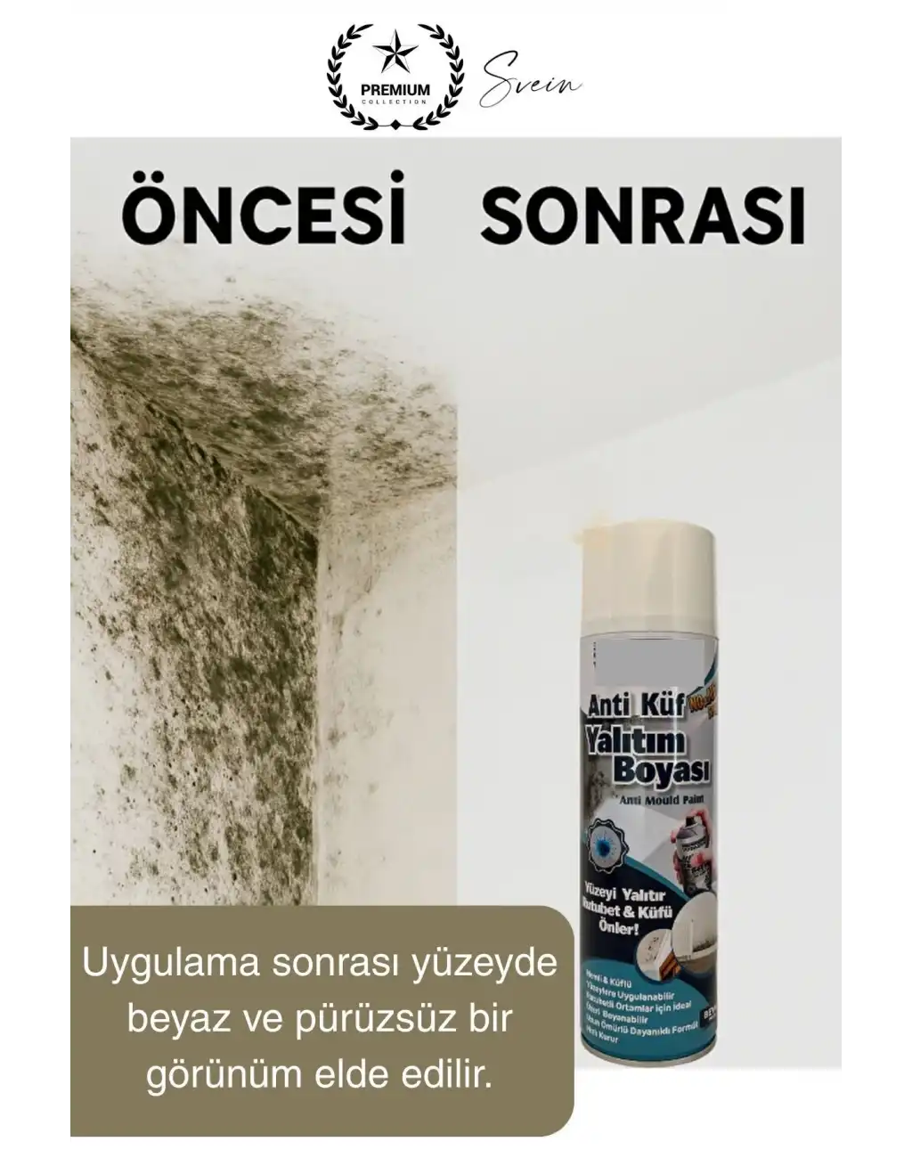 Premium Anti Küf Yalıtım Boyası Sprey Beyaz Rutubet Oluşumunu Engeller Duvar Derleme Önleyici 500 ml