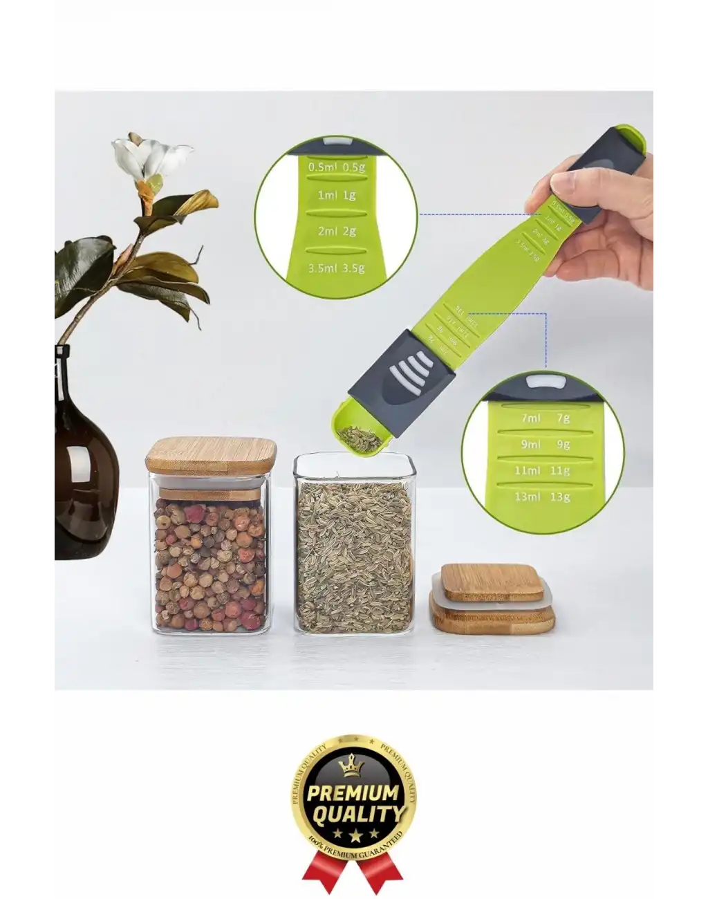 Premium Seri Gıda Sıvı Katı Şeker Tuz Kahve Baharat Ayarlanabilir Çift Taraflı Hassas Ölçüm Kaşığı