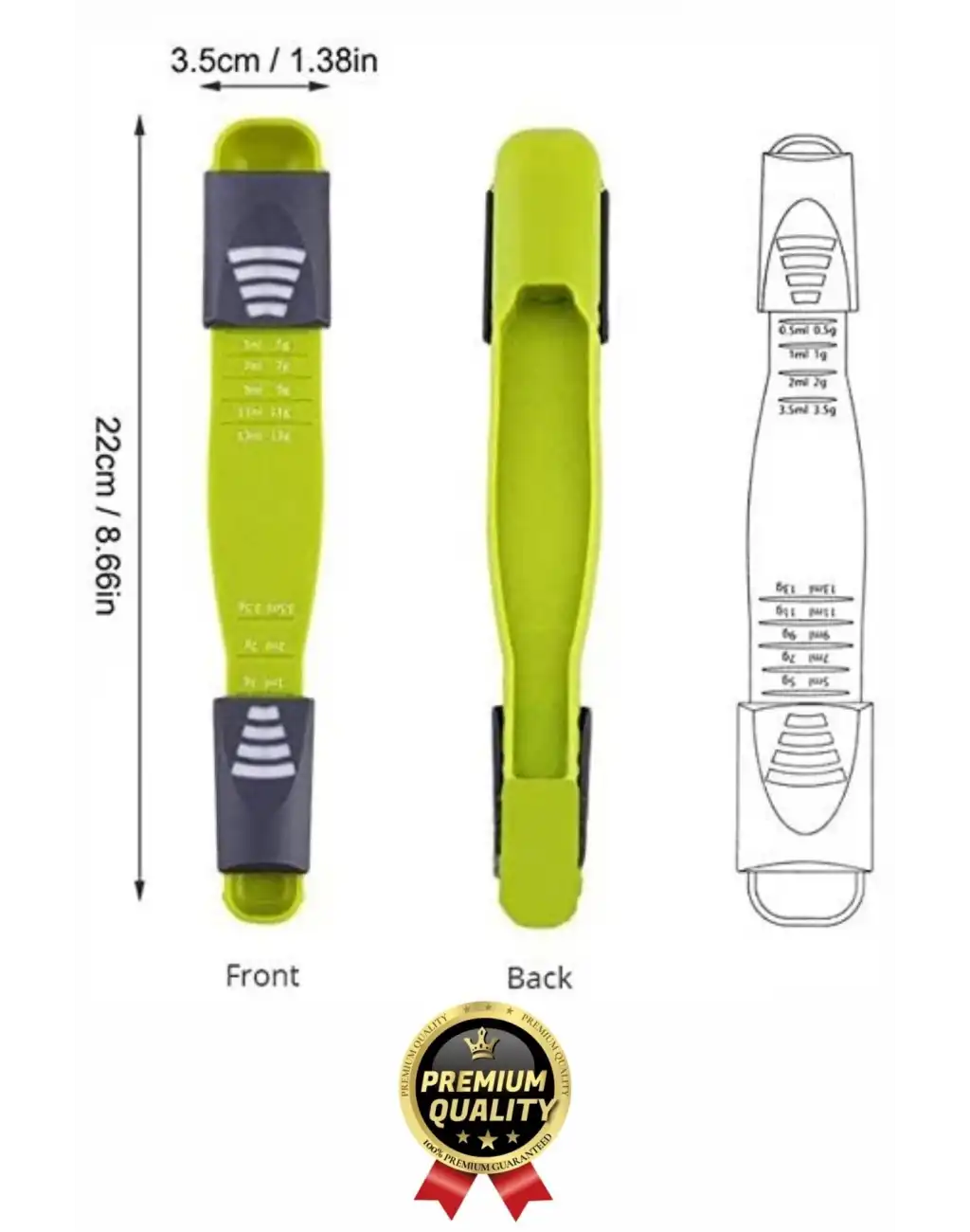 Premium Seri Gıda Sıvı Katı Şeker Tuz Kahve Baharat Ayarlanabilir Çift Taraflı Hassas Ölçüm Kaşığı