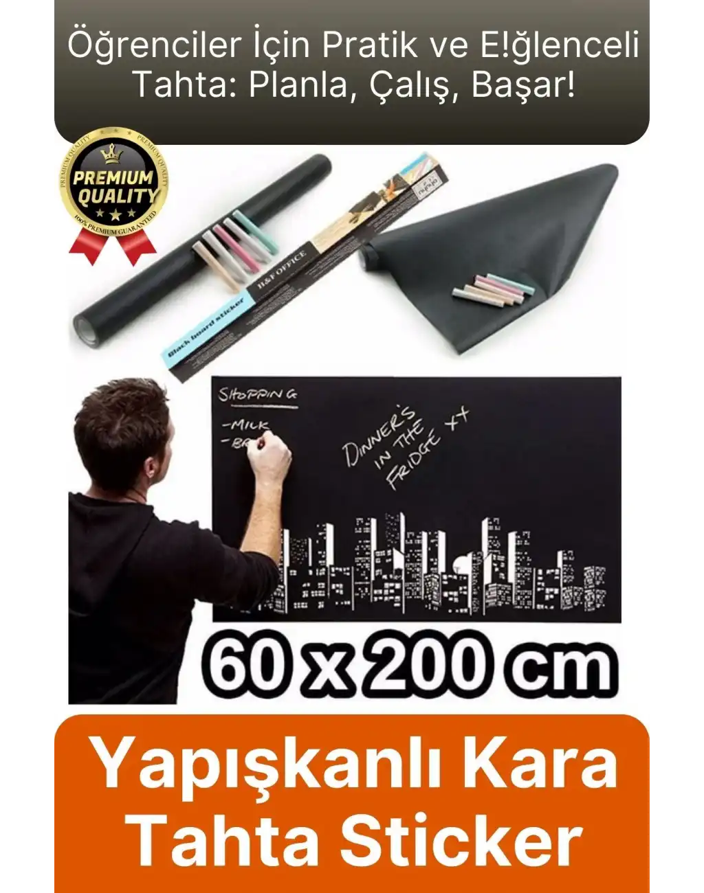 Özel Üretim Öğrenci Yazılabilir Silinebilir Yapışkanlı Büyük Boy Tahta Sticker Blackboard Rulo Pano