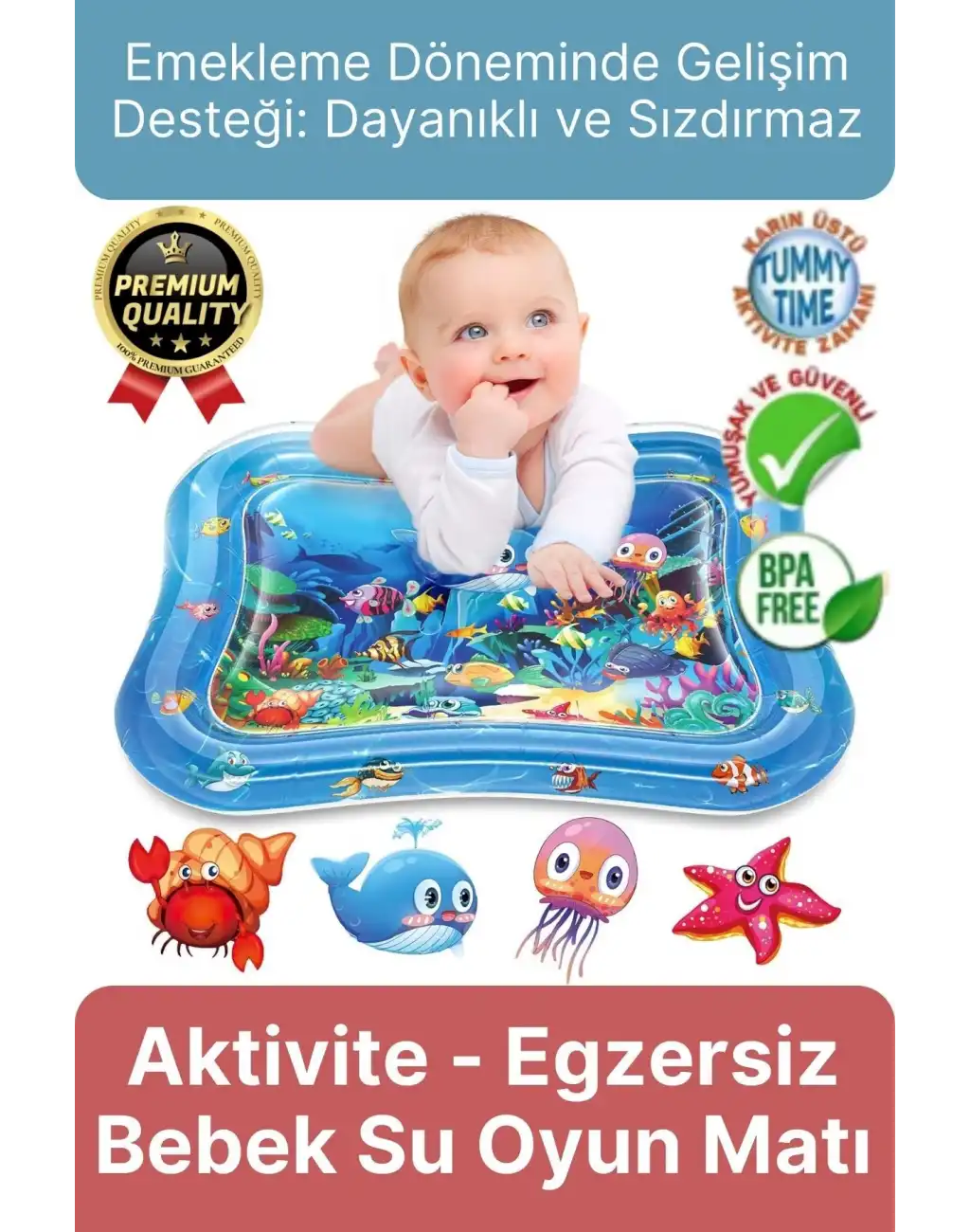 Premium Bebek Oyuncağı Eğlenceli Karın Üstü Aktivite Egzersiz BPA İçermez Emekleme Su Oyun Matı