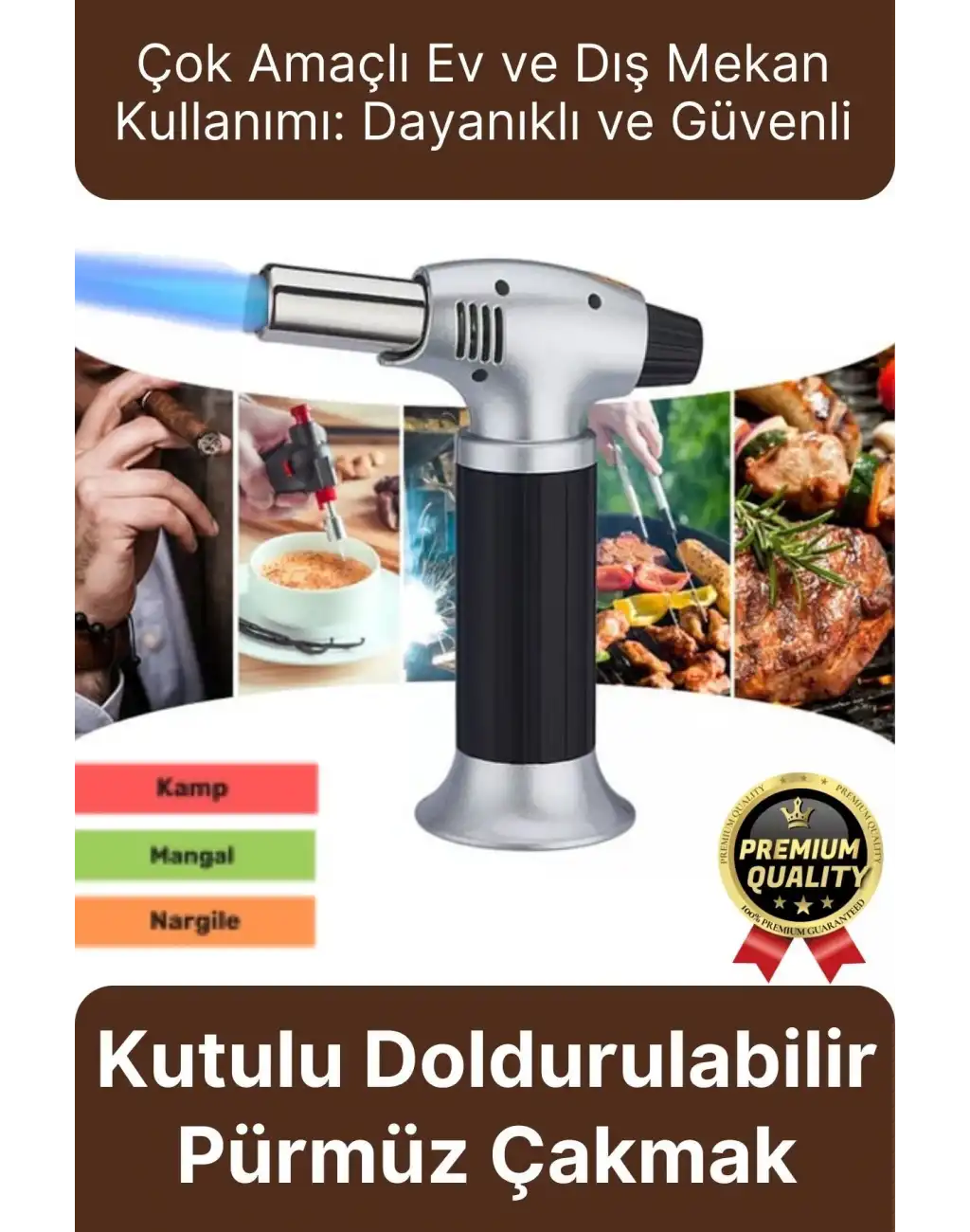 Profesyonel 1300 Derece Sıcaklık Veren Kamp Mangal Tatlı Kömür Gaz Doldurulabilir Alev Pürmüz Çakmak