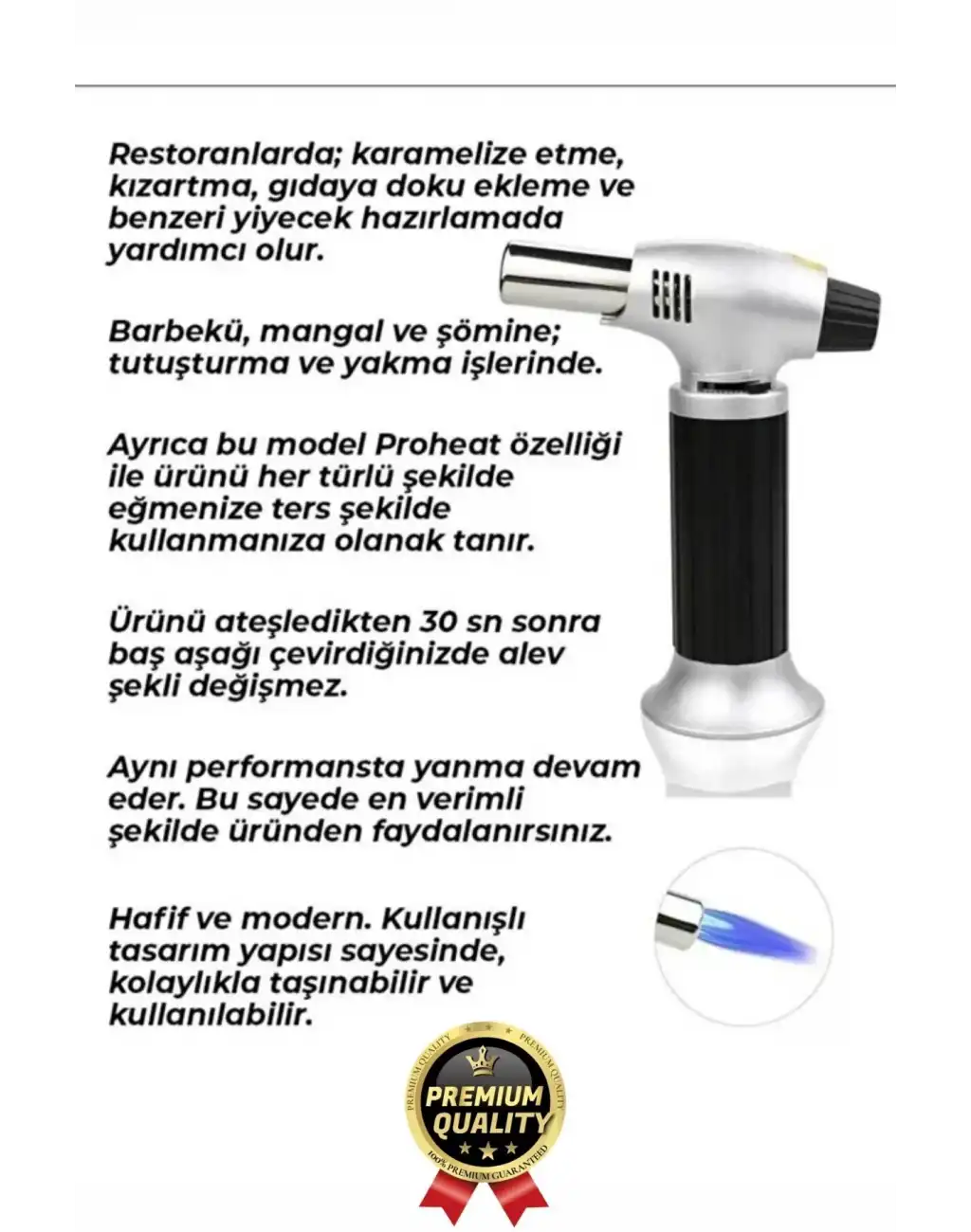 Profesyonel 1300 Derece Sıcaklık Veren Kamp Mangal Tatlı Kömür Gaz Doldurulabilir Alev Pürmüz Çakmak