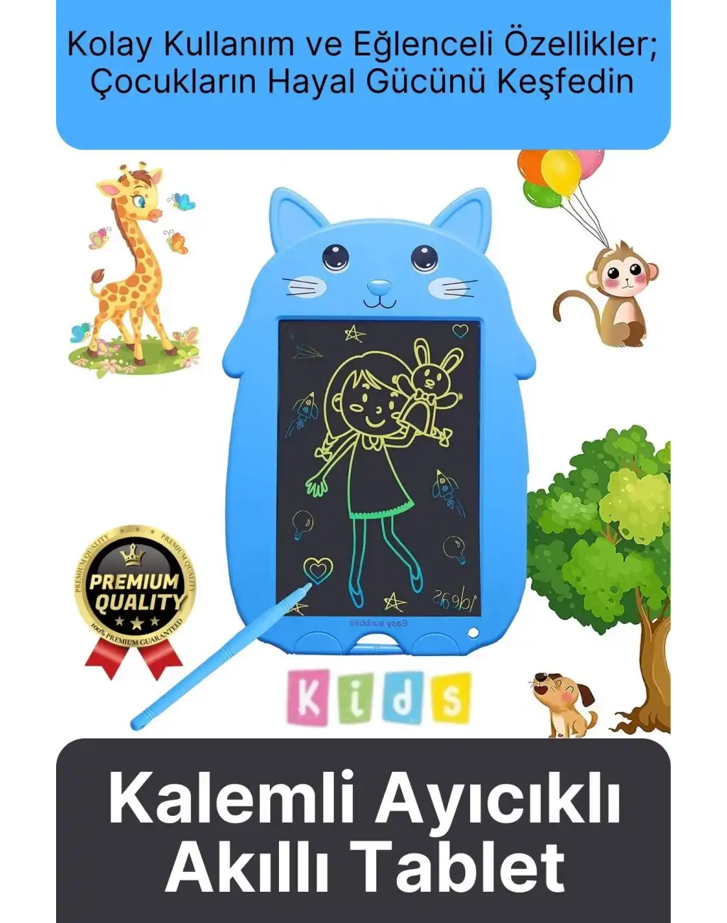 Kolay Kullanım Dayanıklı Lcd Ekran Kalemli Dijital Akıllı Ayıcıklı Yazı Boyama Çizim Tableti 8,5 Inç