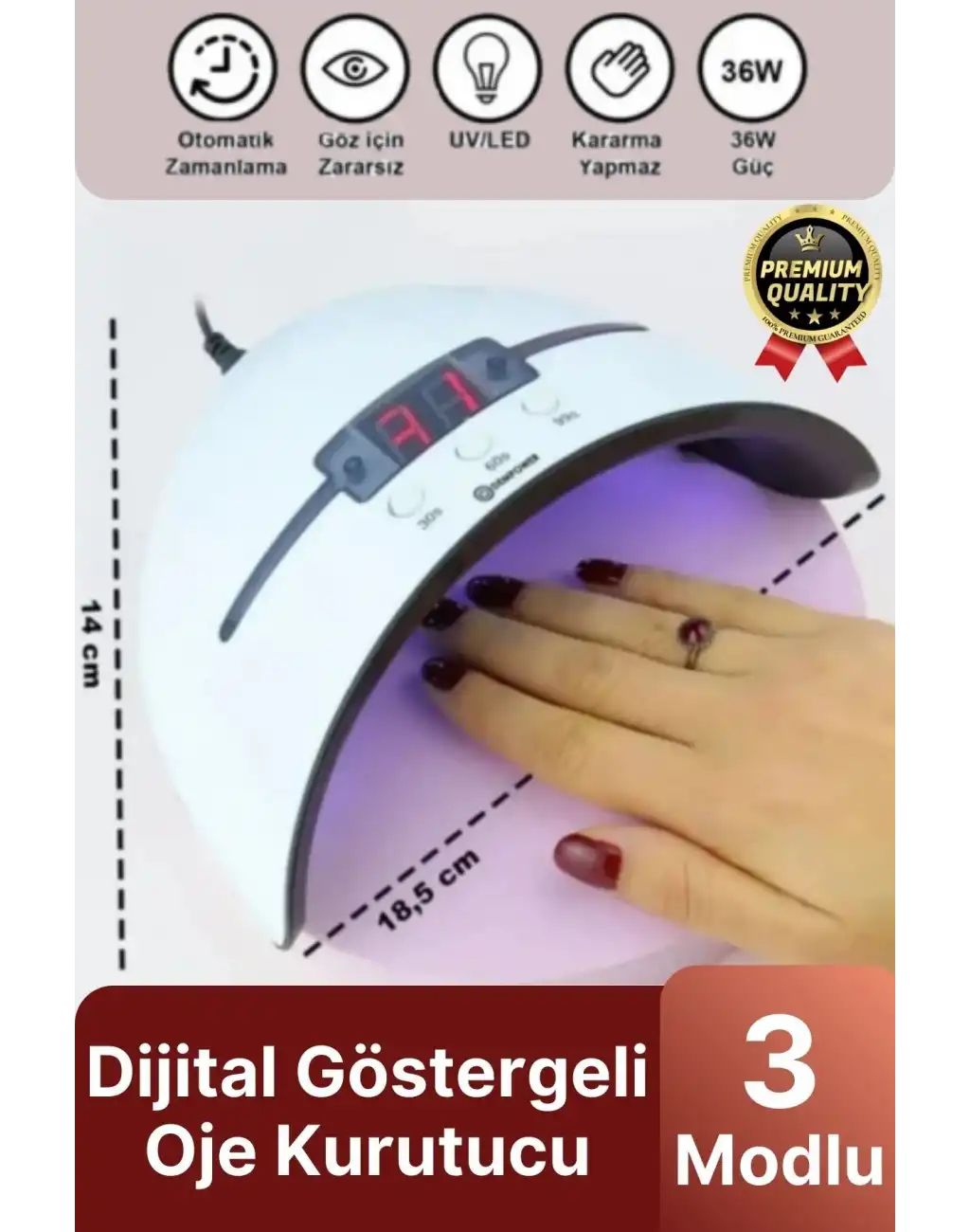 Profesyonel Dijital Göstergeli Otomatik 36W 12 Adet Uv Led Işıklı 3 Modlu Tırnak Jel Oje Kurutucu