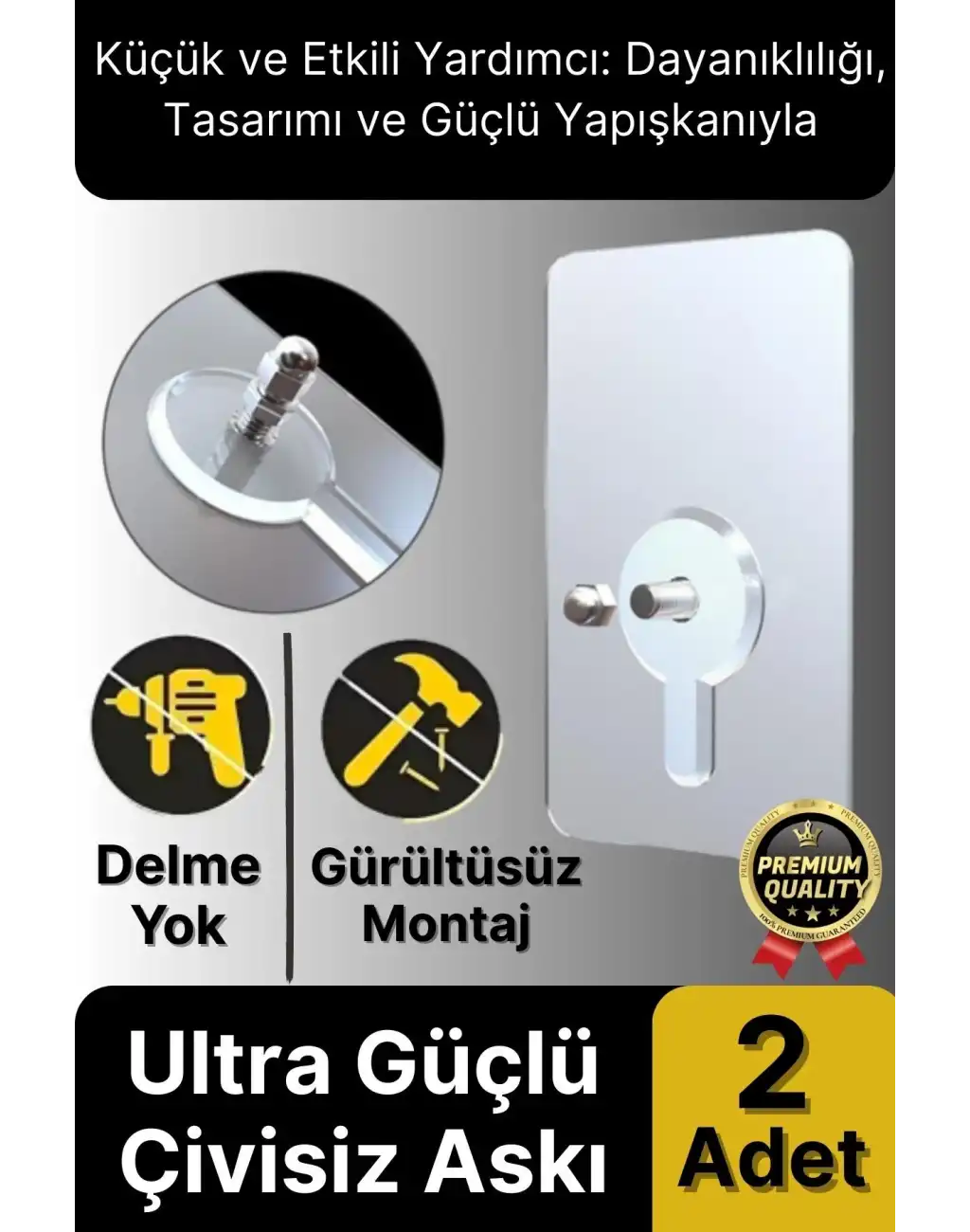Süper Sağlam İz bırakmaz Çerçeve Tablo Banyo Mutfak Ultra Güçlü Yapışkanlı Çivisiz Askı 2 Adet