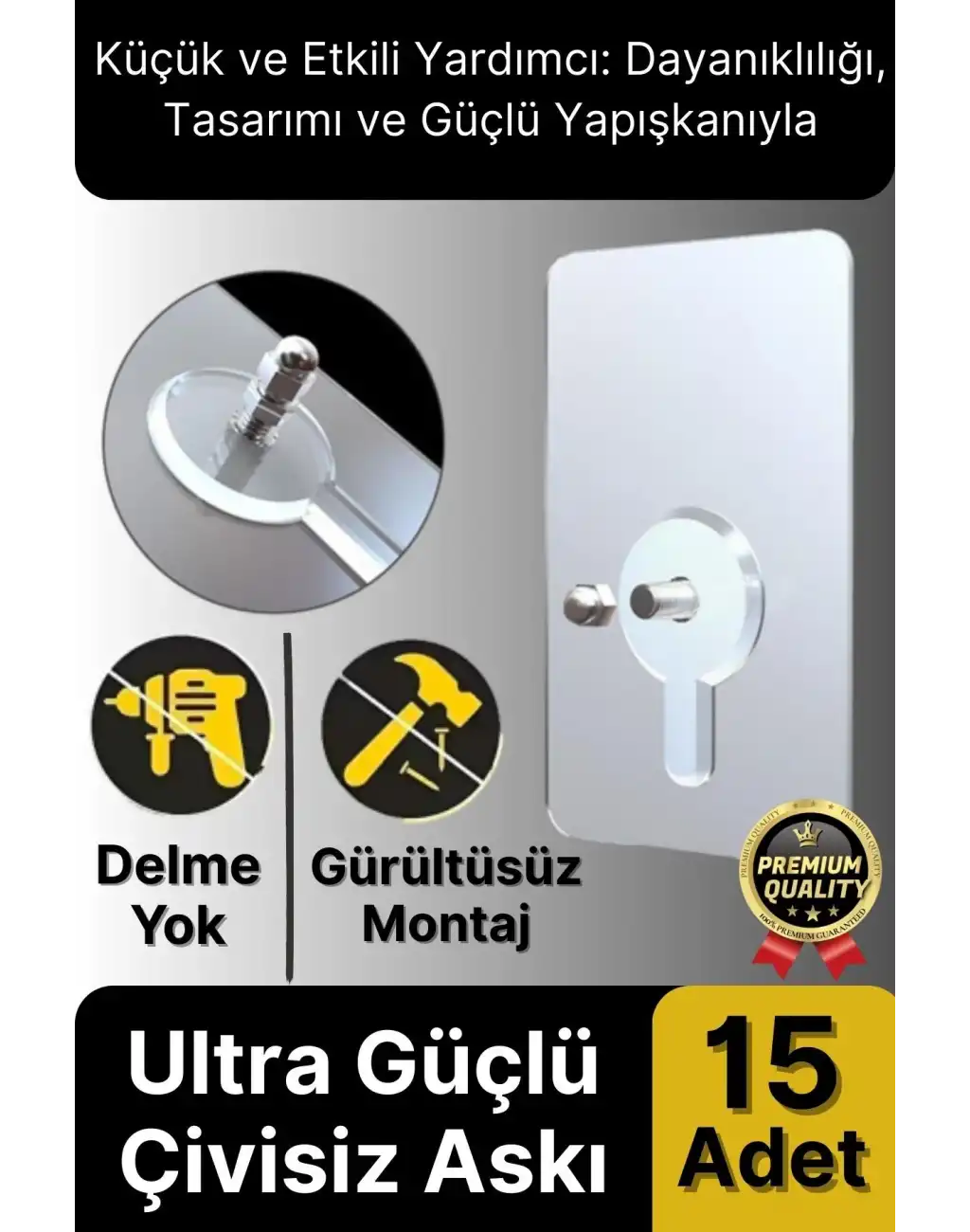 Süper Sağlam İz bırakmaz Çerçeve Tablo Banyo Mutfak Ultra Güçlü Yapışkanlı Çivisiz Askı 15 Adet
