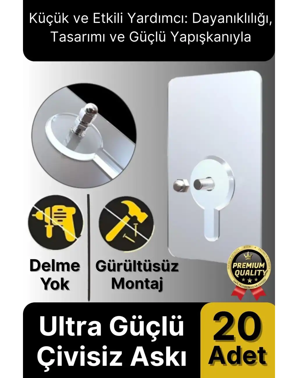 Süper Sağlam İz bırakmaz Çerçeve Tablo Banyo Mutfak Ultra Güçlü Yapışkanlı Çivisiz Askı 20 Adet
