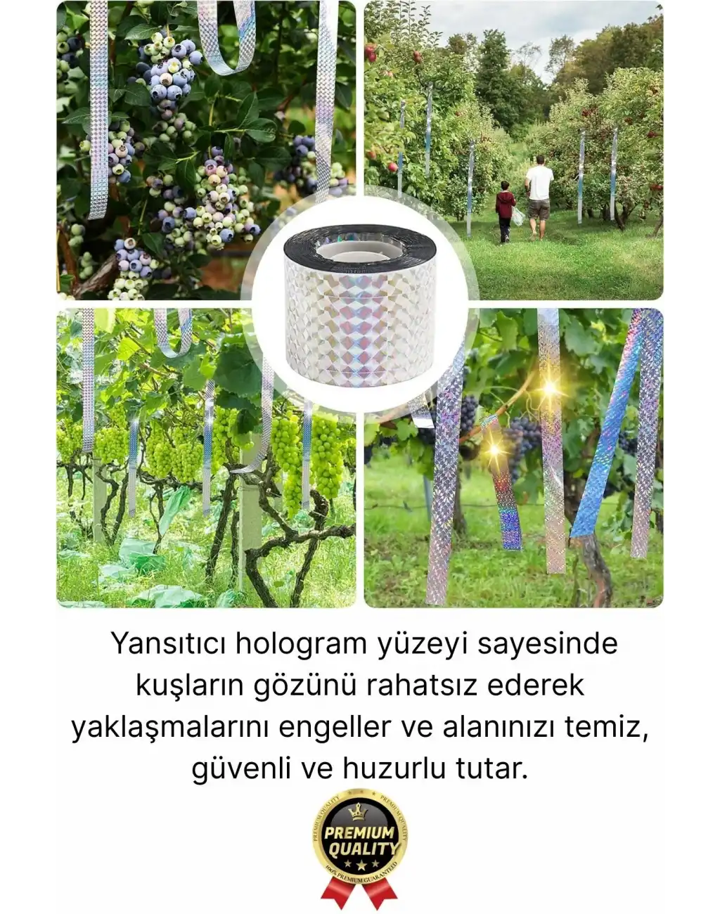 Premium Dayanıklı Yansıtıcı Kuş Kondurmaz Uzaklaştırıcı Hologramlı Kuşsavar Şerit Bant 45 mm x 50 mt