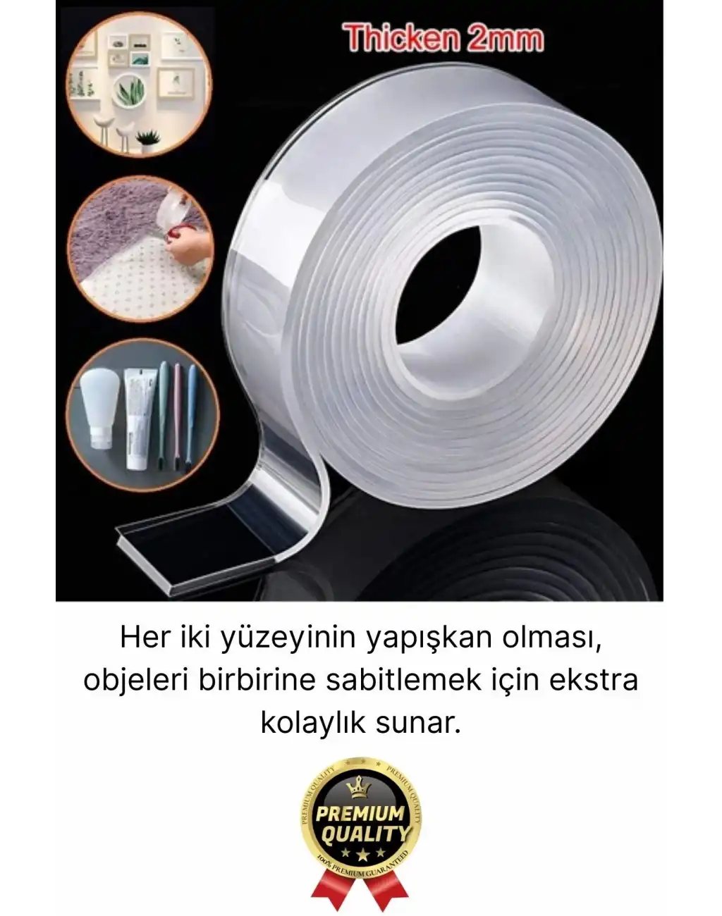 Çok Amaçlı Dayanıklı Çift Taraflı İz Bırakmaz Tamir Montaj Bandı Şeffaf Güçlü Silikon Bant 18mmX 2mt