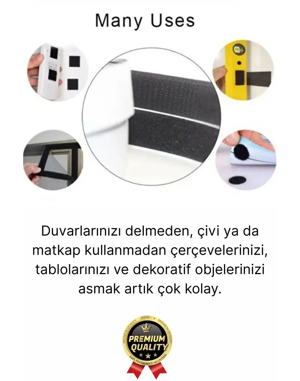 Ultra Güçlü İz Bırakmaz Çivisiz Tablo Çerçeve Asma Kendinden Yapışkanlı Siyah Cırt Bant 4lü Set