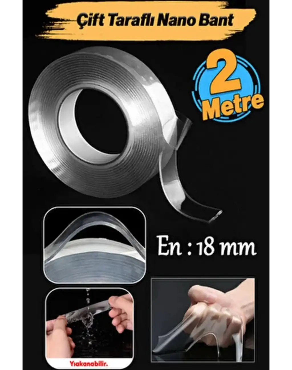 10 Adet Çok Amaçlı Çift Taraflı İz Bırakmaz Tamir Montaj Bandı Şeffaf Güçlü Silikon Bant 18mm X 2 mt