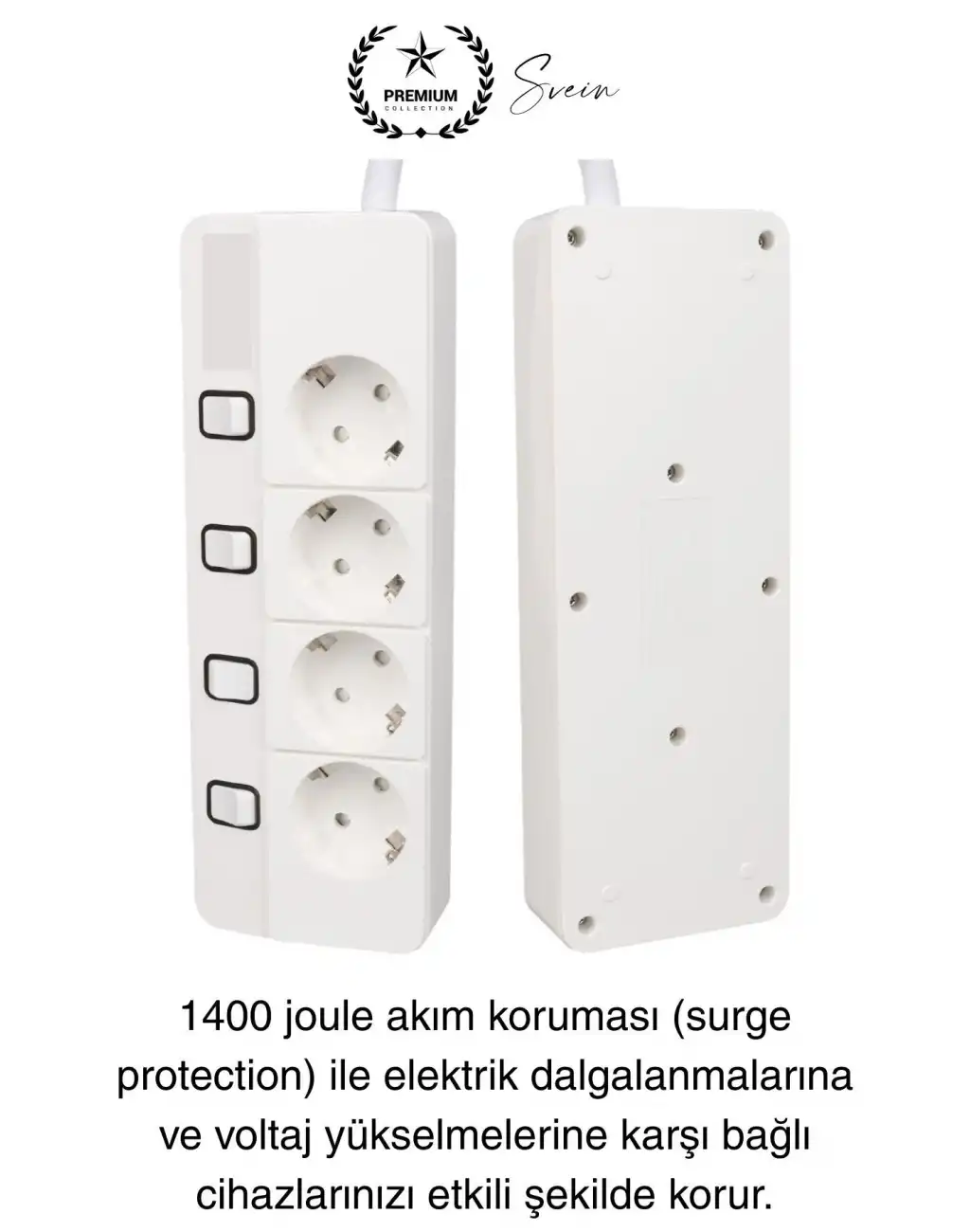 Özel Üretim 4lü Ayrı Anahtarlı 2 Metre Akım Korumalı Grup Priz 1400 Joule 4000W Çoklu Uzatma Kablo