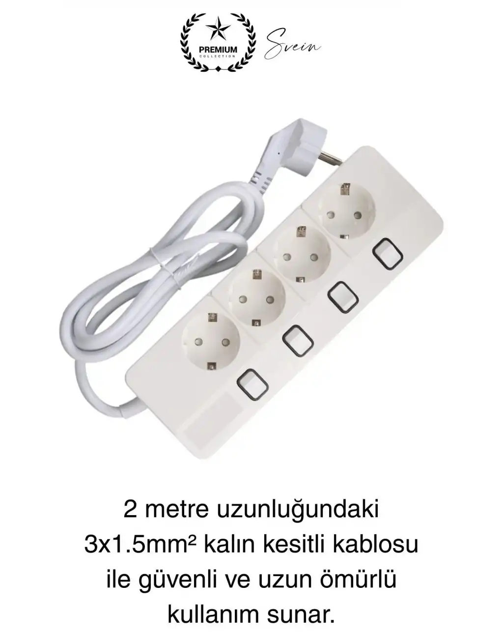 Özel Üretim 4lü Ayrı Anahtarlı 2 Metre Akım Korumalı Grup Priz 1400 Joule 4000W Çoklu Uzatma Kablo