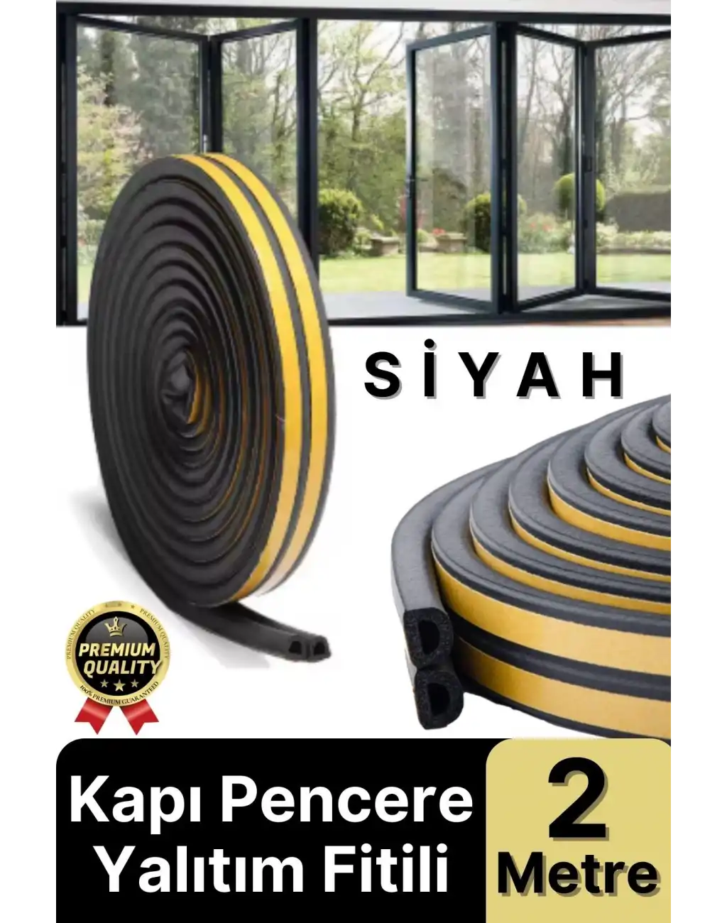 Güçlü Kendinden Yapışkanlı Kapı Pencere Soğuk Hava Geçirmez Yalıtım İzolasyon Siyah Fitil 2 Metre