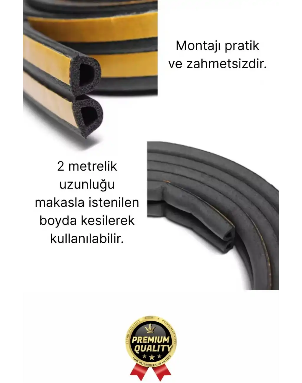 Güçlü Kendinden Yapışkanlı Kapı Pencere Soğuk Hava Geçirmez Yalıtım İzolasyon Siyah Fitil 2 Metre