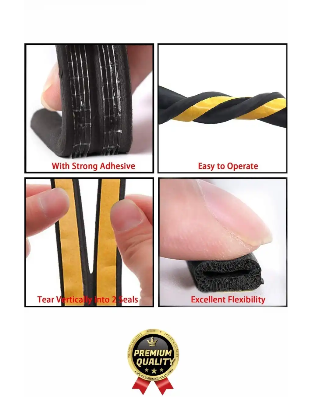 Güçlü Kendinden Yapışkanlı Kapı Pencere Soğuk Hava Geçirmez Yalıtım İzolasyon Siyah Fitil 2 Metre