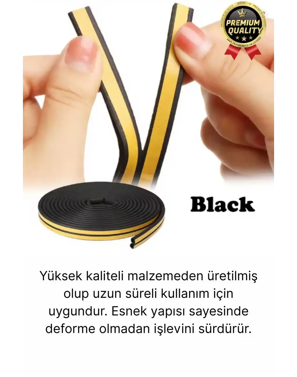 Güçlü Kendinden Yapışkanlı Kapı Pencere Soğuk Hava Geçirmez Yalıtım İzolasyon Siyah Fitil 6 Metre